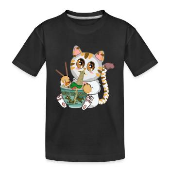 Süße Anime Japanische Katze, Manga Kawaii T-Shirt - Kinder Premium Bio T-Shirt - Schwarz - Vorne
