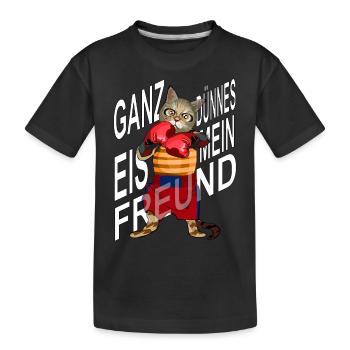 Ganz dünnes Eis mein Freund, Boxende Katze - Kinder Premium Bio T-Shirt - Schwarz - Vorne