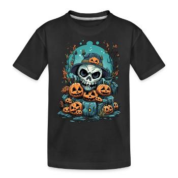 Halloween Skull & Jack O'Lanterns - Kinder Premium Bio T-Shirt - Schwarz - Vorne