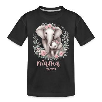 Mama 2024 Elephant Floral Wreath Celebration - Kinder Premium Bio T-Shirt - Schwarz - Vorne