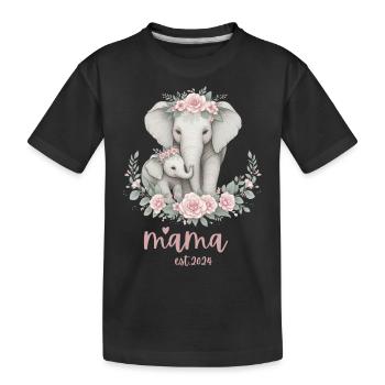 Mama 2024 Elephant Floral Wreath Celebration - Kinder Premium Bio T-Shirt - Schwarz - Vorne