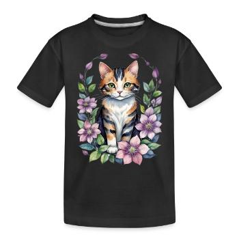 Kitty Cat Clematis - Kids' Premium Organic T-Shirt - black - Front