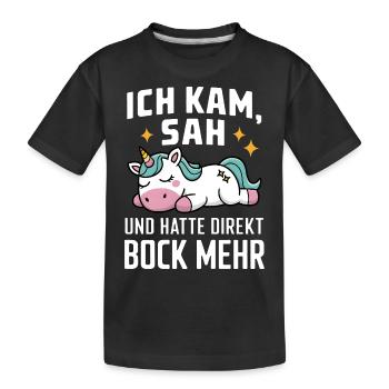 Ich hatte direkt keinen Bock mehr! Faules Einhorn - Kinder Premium Bio T-Shirt - Schwarz - Vorne