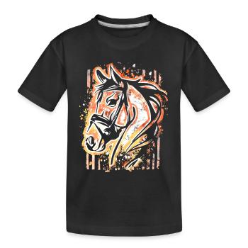 Pferd - Bunter Pferdekopf - Reiten - Reiter - Ross - Kinder Premium Bio T-Shirt - Schwarz - Vorne