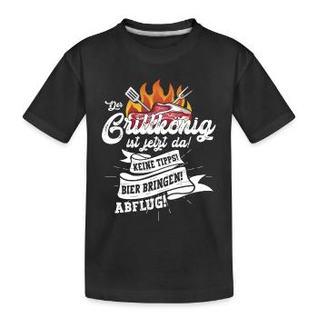 Grillparty Motiv mit Fleisch und Flammen - Kinder Premium Bio T-Shirt - Schwarz - Vorne