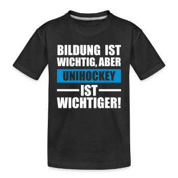 Unihockey Sportart - Kinder Premium Bio T-Shirt - Schwarz - Vorne
