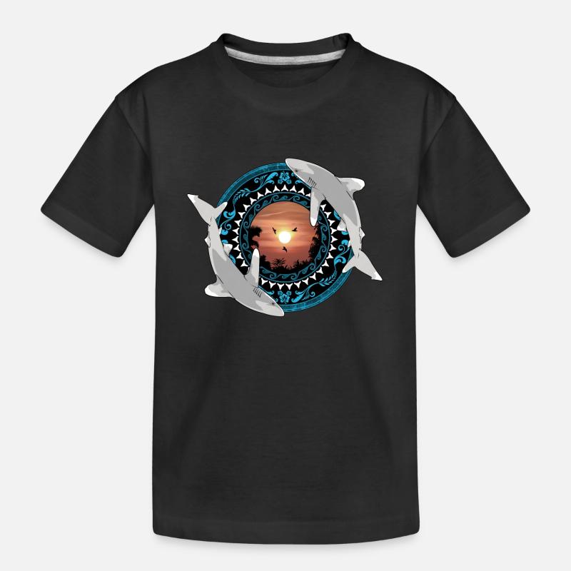 Weißspitzenhochseehaie Hawaiianisch Polynesisch - Kinder Premium Bio T-Shirt - Schwarz