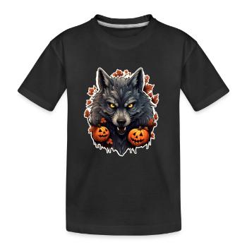 Halloween Wolf mit Kürbis - Kinder Premium Bio T-Shirt - Schwarz - Vorne