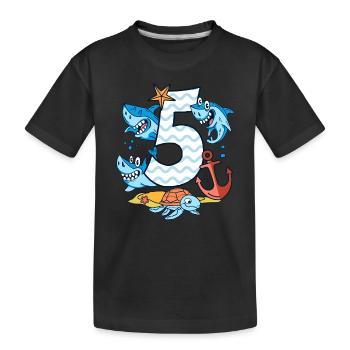 5th Birthday Shark Shark Shark Boy 5 years old - Kids' Premium Organic T-Shirt - black - Front