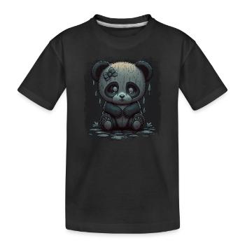 cute sad panda - Kids' Premium Organic T-Shirt - black - Front