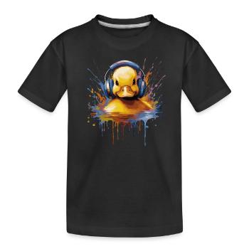 Entenbaby hört Musik mit Kopfhörern - Kinder Premium Bio T-Shirt - Schwarz - Vorne