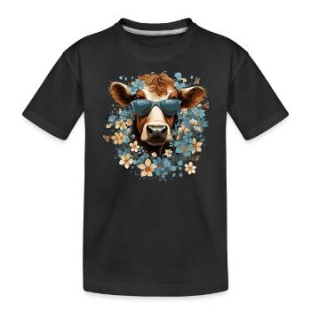 Drôle de vache avec des fleurs - T-shirt bio Premium Enfant - noir - Devant