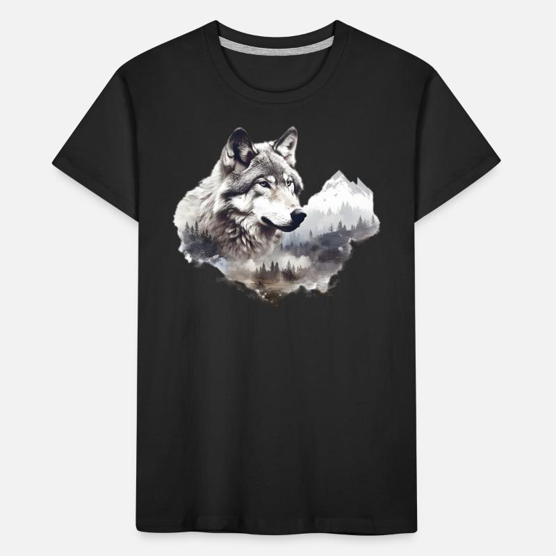Wolf with mountains Kids' Premium Organic T-Shirt