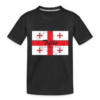 Tiflis - Hauptstadt mit GPS & Flagge - Kinder Premium Bio T-Shirt - Schwarz - Vorne