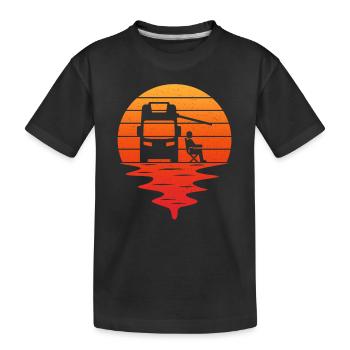 Retro Sonnenuntergang Wohnmobil Wohnmobil Caravaning - Kinder Premium Bio T-Shirt - Schwarz - Vorne