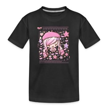 Festive pink bubble head cutie - Kids' Premium Organic T-Shirt - black - Front