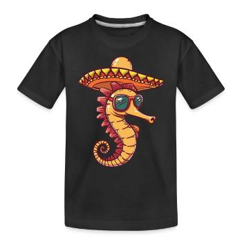 Seepferd Lustig Sombrero - Kinder Premium Bio T-Shirt - Schwarz - Vorne