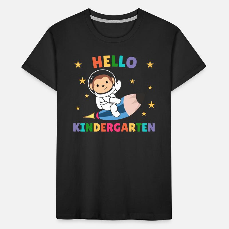 Hello Kindergarten Monkey Astronaut Space Rocket Kids' Premium Organic T-Shirt