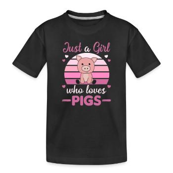 Seule une fille qui aime le cochon - T-shirt bio Premium Enfant - noir - Devant