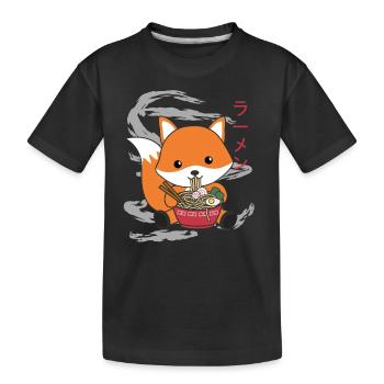 Powered by Ramen süßer Fuchs isst Ramen - Kinder Premium Bio T-Shirt - Schwarz - Vorne