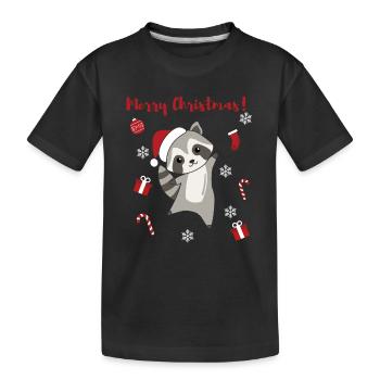 Raccoon Christmas Snow Winter Raccoons - Kids' Premium Organic T-Shirt - black - Front