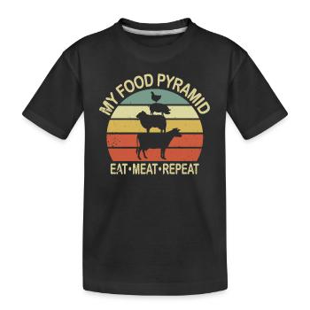 My Food Pyramid Eat Meat Sleep - Kids' Premium Organic T-Shirt - black - Front
