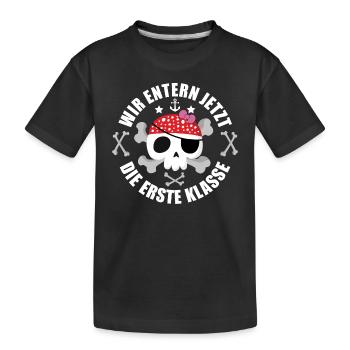 Einschulung 1.Klasse Piraten Design Mädels - Kinder Premium Bio T-Shirt - Schwarz - Vorne