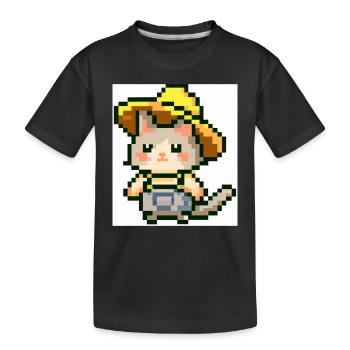 Katze mit Farmerhut, Farmer, Latzhose, pixelart - Kinder Premium Bio T-Shirt - Schwarz - Vorne