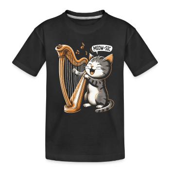 Cat with harp - Kids' Premium Organic T-Shirt - black - Front