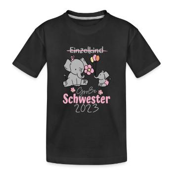 Große Schwester 2023 Elefanten Baby Design Mädchen - Kinder Premium Bio T-Shirt - Schwarz - Vorne