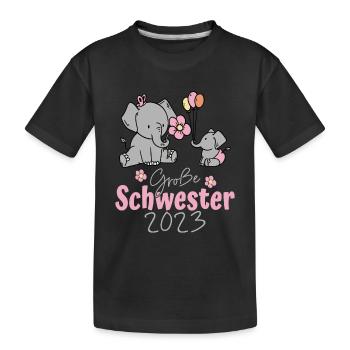 Große Schwester 2023 Elefanten - Kinder Premium Bio T-Shirt - Schwarz - Vorne
