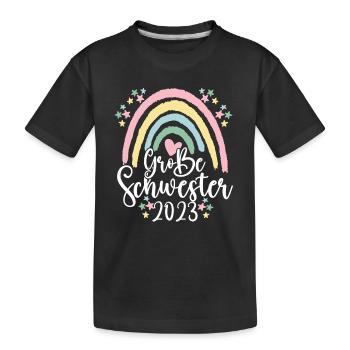 Große Schwester 2023 Boho Style Regenbogen Mädchen - Kinder Premium Bio T-Shirt - Schwarz - Vorne