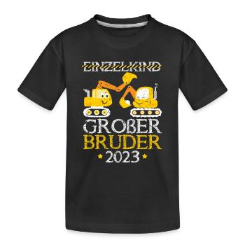 Einzelkind Großer Bruder 2023 Bagger - Kinder Premium Bio T-Shirt - Schwarz - Vorne
