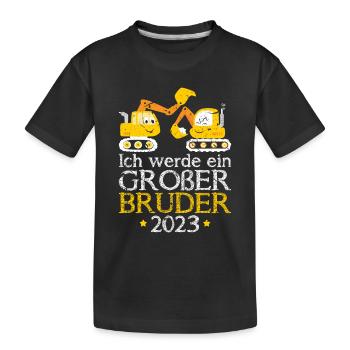 Ich Werde Großer Bruder 2023 Jungen Bagger - Kinder Premium Bio T-Shirt - Schwarz - Vorne