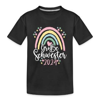 Große Schwester 2024 Baby Verkündung Regenbogen - Kinder Premium Bio T-Shirt - Schwarz - Vorne