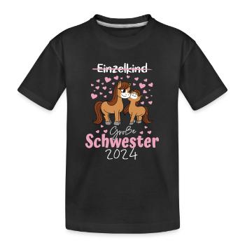 Große Schwester 2024 Pferd Baby Verkündung - Kinder Premium Bio T-Shirt - Schwarz - Vorne