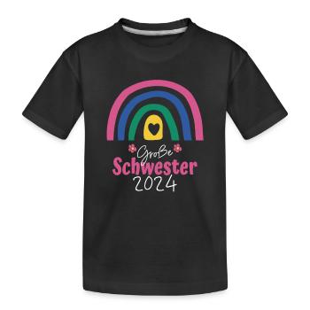 Große Schwester 2024 Regenbogen Baby Verkündung - Kinder Premium Bio T-Shirt - Schwarz - Vorne