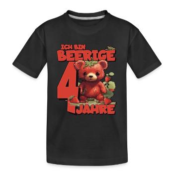 4. Geburtstag Jahre Kindergeburtstag - Erdbeer Bär - Kinder Premium Bio T-Shirt - Schwarz - Vorne