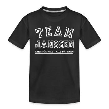 Team Janssen Familie Nachname Einer für Alle - Kinder Premium Bio T-Shirt - Schwarz - Vorne