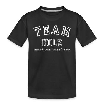 Team Holz Familie Nachname Einer für Alle - Kinder Premium Bio T-Shirt - Schwarz - Vorne