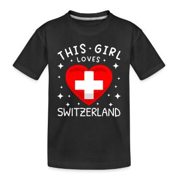 Switzerland Flag Vintage Cross Heart Swiss - Kids' Premium Organic T-Shirt - black - Front
