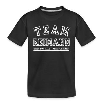 Team Reimann Familie Nachname Einer für Alle - Kinder Premium Bio T-Shirt - Schwarz - Vorne