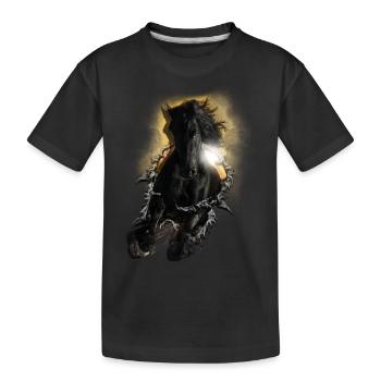 3D Pferd - Kinder Premium Bio T-Shirt - Schwarz - Vorne