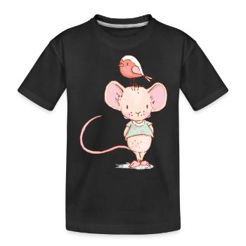 Mouse with bird - Kids' Premium Organic T-Shirt - black - Front