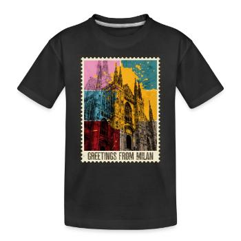 Mailand Italien Stadt Skyline Briefmarke Bunt - Kinder Premium Bio T-Shirt - Schwarz - Vorne
