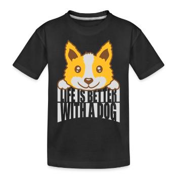 better with a dog - Kids' Premium Organic T-Shirt - black - Front