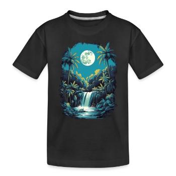 Moonlit waterfall & tropic scene - Kinder Premium Bio T-Shirt - Schwarz - Vorne