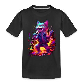 Singende Katze, Neon, Feuer - Kinder Premium Bio T-Shirt - Schwarz - Vorne