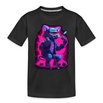 Singende Katze Mikrofon - Kinder Premium Bio T-Shirt - Schwarz - Vorne