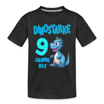 Dinostarke 9 Jahre alt - Kindergeburtstag Dino süß - Kinder Premium Bio T-Shirt - Schwarz - Vorne
